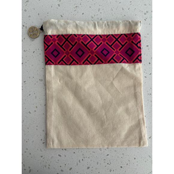 Tory Burch Pink and Cream small fabric Bag Gold Emblem - Picture 1 of 4
